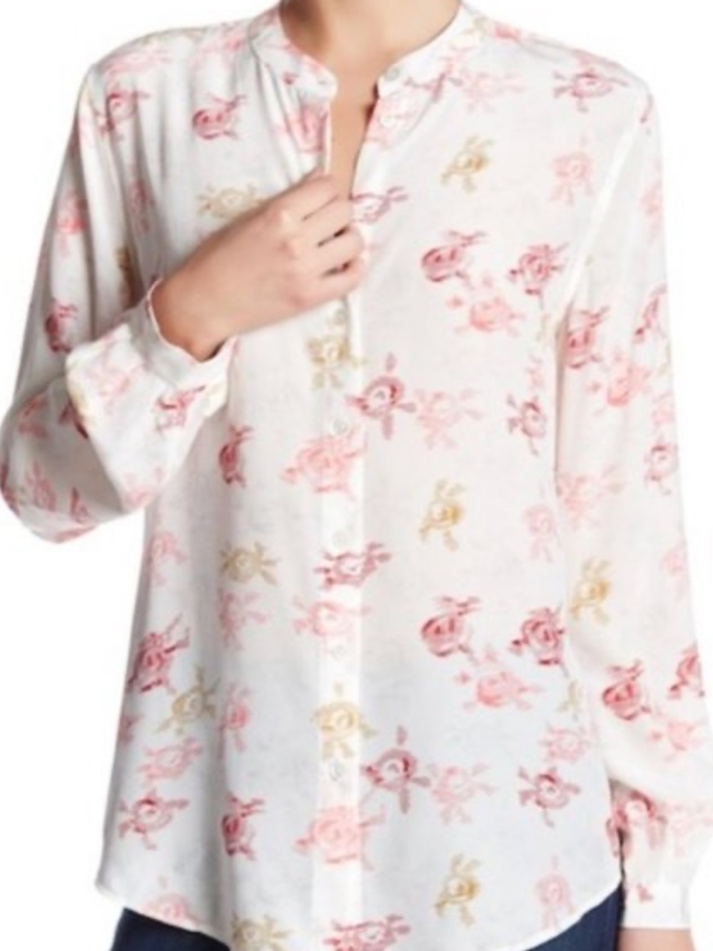 Equipment Henri silk white pink floral print button down blouse top size Large